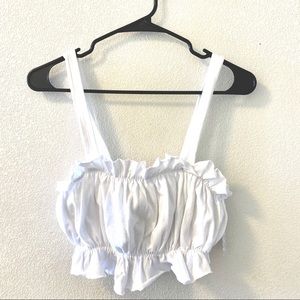 Urban Outfitters white ruffle tie-back crop tank
